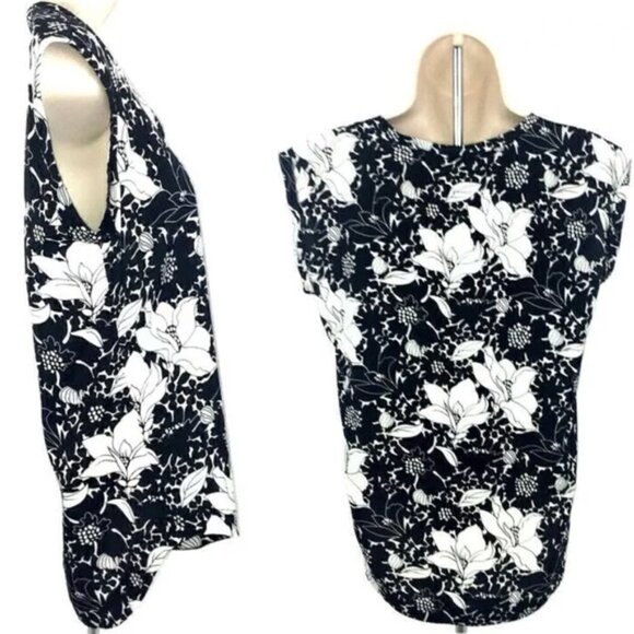 J. Crew Factory Women's Size 2 Sleeveless Top Floral Black White Hi-Low Cut - Picture 3 of 8